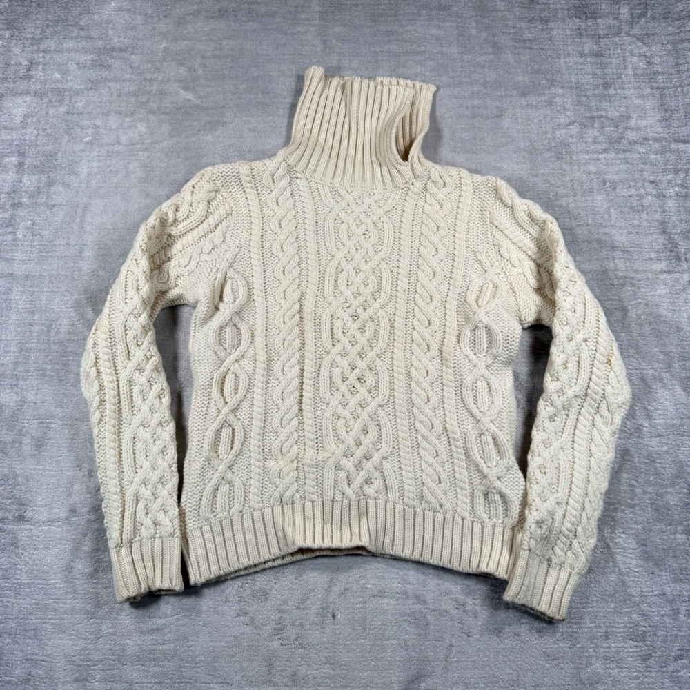 Paul James Sweater Women Small Cream Wool Cable Knit Fisherman Turtleneck Aran